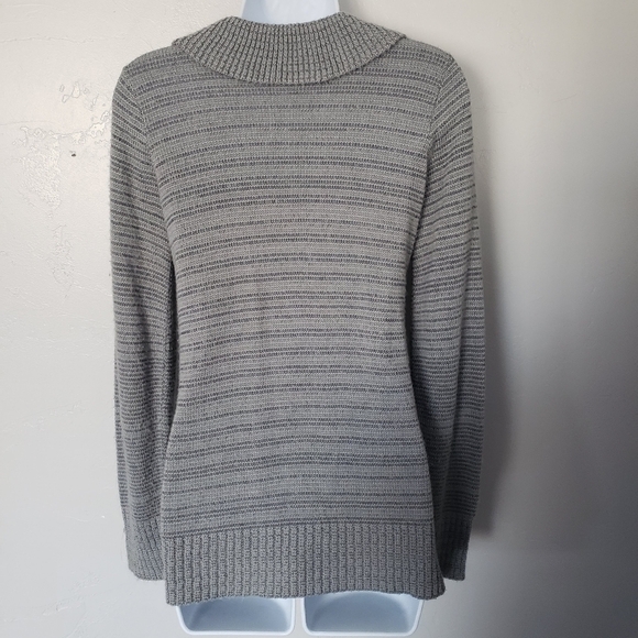 Grey Sweater Knit Long Sleeve Cardigan Draped Ruffle Girly Feminine Layering Top - Picture 4 of 8